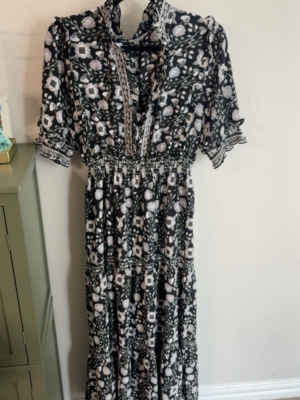 Black Floral Tiered maxi Dress - Smocked Waist